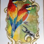 Bee Eaters and Stag Beetle, 11x15 Colored Pencil and Watercolor